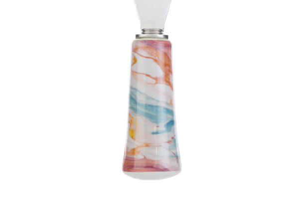 Apribottiglie con manico decorato in stile acquerello multicolore, 12 cm, presentato con astuccio elegante.