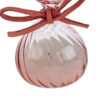 Clessidra in vetro rosa da 8 cm con dettagli raffinati e fiocco decorativo, presentata con astuccio elegante.