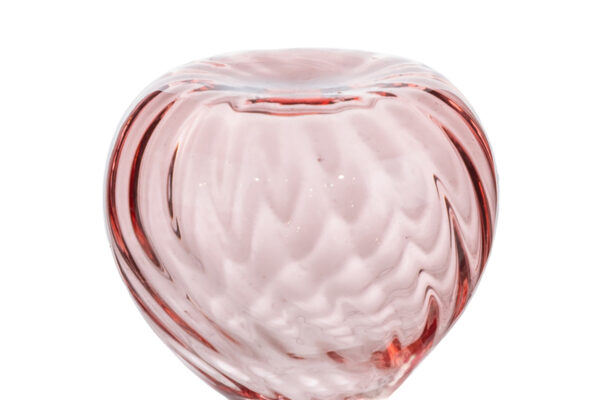 Clessidra in vetro color rosa con design elegante, dimensioni di 8 cm, presentata con astuccio protettivo.