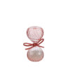 Clessidra in vetro rosa da 8 cm con dettaglio decorativo a fiocco, presentata con astuccio elegante.