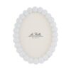 Portafoto ovale in resina con perline bianche, dimensioni 15,5×2,5xh.20 cm, elegante e raffinato per arredare.