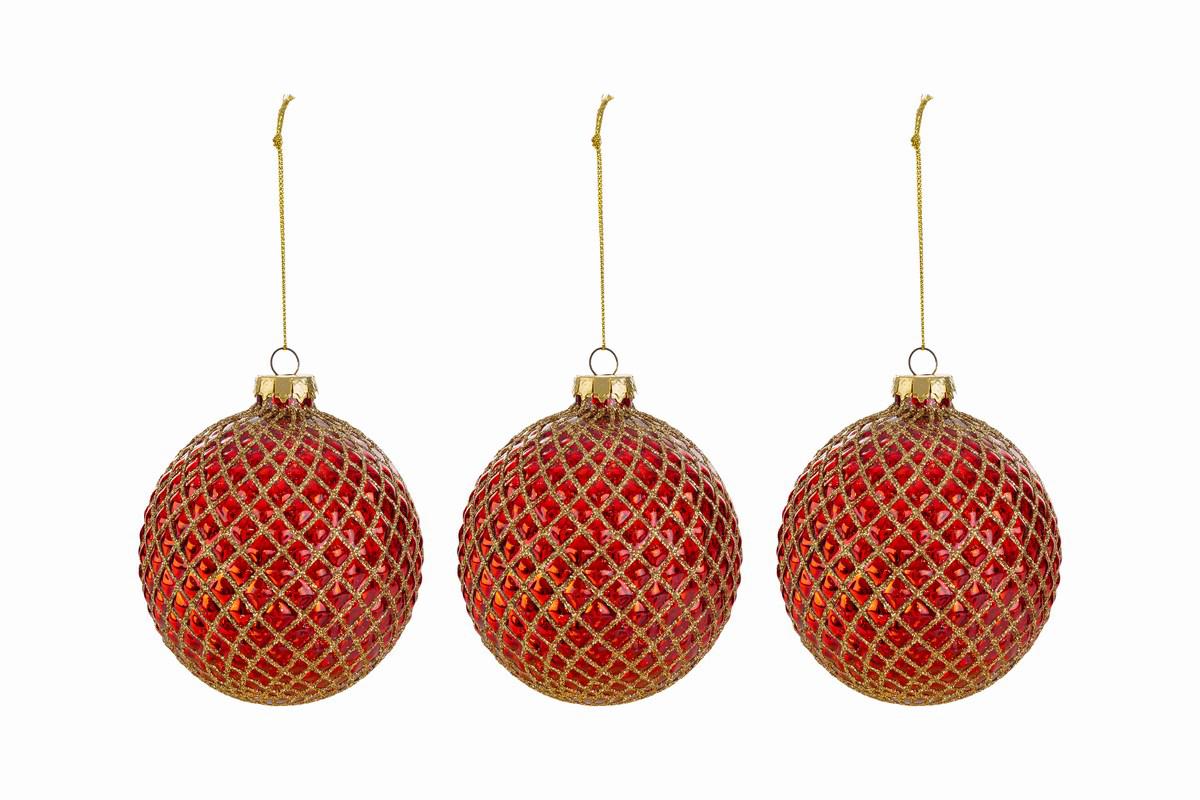 SET 3 PALLINE VETRO ROSSO diam.8CM