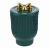 Candela natalizia in scatola di vetro verde con coperchio e fiocco dorato, d.10xh.13cm.