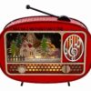 Radio natalizia in legno con LED, decorata con scena invernale e Babbo Natale, dimensioni 22x6xh.19 cm.