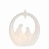 Statua Sacra Famiglia in porcellana bianca con luce LED, dimensioni 12×4,5xh.14,5 cm.