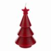 Candela a forma di alberello natalizio rosso alta 14,5 cm con stella sulla cima.