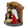 Statua in resina della Sacra Famiglia sotto una capanna, dimensioni 6,5×6,5 cm.