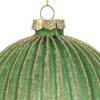 Pallina di vetro verde decorativa, diametro 10 cm, con dettagli dorati e gancio per appendere.