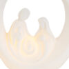 Statua LED in porcellana della Sacra Famiglia, dimensioni 12x4,5xh14,5 cm su sfondo bianco.