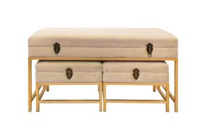 SET 3 PANCHINE METALLO IMBOTTITEC/CONTENITORE COL.BEIGE 90X40X47 CM