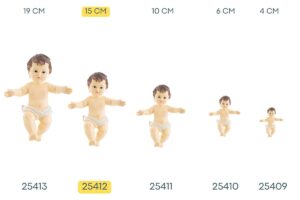 Statua Gesù Bambino in resina 15 cm, confronto con altre misure disponibili sulla pagina prodotto.