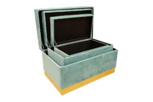 SET 3 BAULI IMBOTTITI COL.VERDE ACQUA 68X40X40 CM