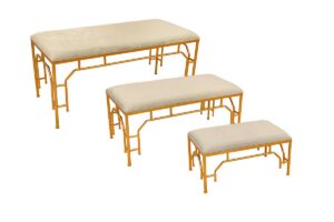 SET 3 PANCHINE METALLO IMBOTTITECOL.BEIGE 100X46X47CM