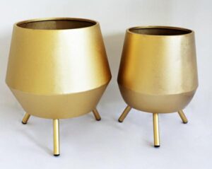 SET 2 PZ PORTAPIANTE METALLO ORO31x28,5 / 29x22 CM