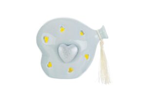 CUORE BALLOON PORCELLANA LED CELESTE 11x8x11CM C/SHOPPER 13693