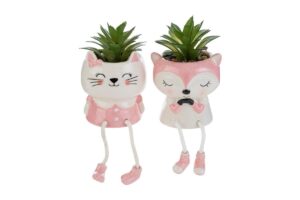 PIANTINA ANIMALI PORCELLANA 2 ASS.8,5x8,5xh.14CM ROSA C/SHOPPER 13694