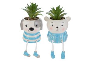 PIANTINA ANIMALI PORCELLANA 2ASS.8,5x8,5xh.14CM CELESTE C/SHOPPER 13694