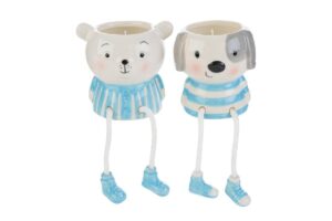 CANDELA ANIMALI PORCELLANA 2ASS.7,5x7,5xh.8,5CM CELESTE C/SHOPPER 13693