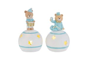 ORSETTO SU SFERA LED RESINA CELESTE 2 ASS. 6x6xh.10CM