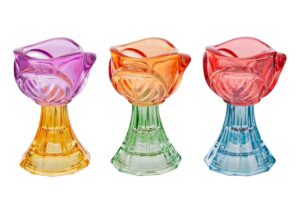 PORTACANDELE TULIPANO VETRO COLORATO 3 ASS.6,5xh.9CM C/COLOR/BOX