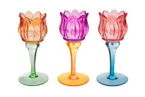 PORTACANDELE TULIPANO VETRO COLORATO 3 ASS.7,5xh.18CM C/COLOR/BOX
