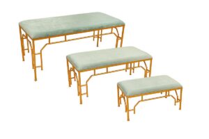 SET 3 PANCHINE METALLO IMBOTTITECOL.VERDE ACQUA 100X46X47CM