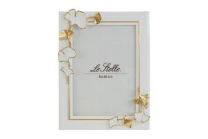 PORTAFOTO IN RESINA FOGLIA BIANCO/ORO 13X18 mis.est.17x22CM