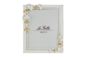 PORTAFOTO IN RESINA FOGLIA BIANCO/ORO 20X25 mis.est.25x30CM