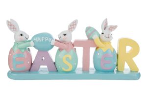 DECORAZIONE SCRITTA CONIGLI PASQUA RESINA 30x6,5xh.12CM