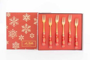 SET 6 PZ FORCHETTINE NATALIZIE ROSSO 15 CM C/ASTUCCIO