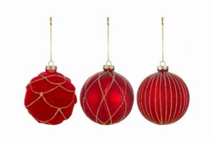 SET 3 PALLINE VETRO ROSSO diam.8CM