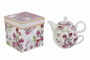 SET TEIERA BOUQUET DI CHARME PORCELLANA C/ASTUCCIO 14x14,5CM