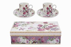 SET 2 TAZZINE BOUQUET DI CHARME PORCELLANA C/ASTUCCIO 22x13x6CM