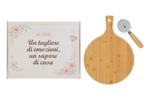 SET 2 PZ TAGLIERE LEGNO TAGLIA PIZZA 40x30x1CM C/COLOR BOX