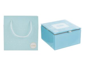 SCATOLA VETRO CELESTE 12x12xh.7CM C/SHOPPER 156643