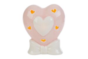 CUORE PORCELLANA LED ROSA 8x6x10CM C/SHOPPER 13693