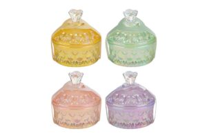 SCATOLA VETRO CANDELA 4COL.ASS.8xh.8CM C/SHOPPER 13692