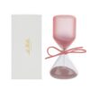 Clessidra in vetro rosa satinato h 12 cm con astuccio bianco, fiocco decorativo incluso.