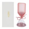 Clessidra in vetro rosa satinato h 15 cm con astuccio bianco, esposta per la vendita.