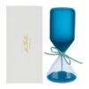 Clessidra in vetro celeste satinato h.15cm con astuccio bianco, decorata con fiocco azzurro.
