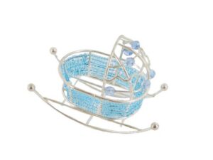 CULLA IN METALLO C/PERLINE CELESTE 8,5X4XH.6 CM *OUTLET* (CF 48)