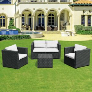 SET GIARDINO PVC NERO TAVOLO DIVANETTO 2 SEDIE C/CUSCINO *PREZZO NETTO*