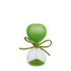 Clessidra in vetro verde satinato alta 8 cm con sabbia verde e fiocco decorativo, confezione inclusa.