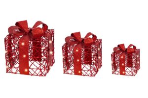 SET 3 PACCHI NATALIZI LED COL.ROSSO TIMER 6HR 17CM20L/23CM30L/30CM40L