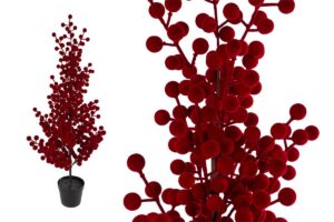 ALBERO BACCHE VELLUTO ROSSO 77CM