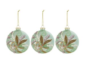 SET 3PZ PALLINE VETRO DECORATE MENTA DIAM.10CM