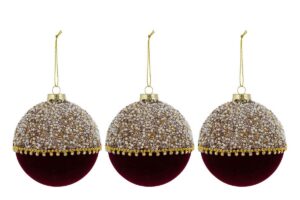 SET 3PZ PALLINE VETRO DIAMOND BORDEAUX DIAM.10CM