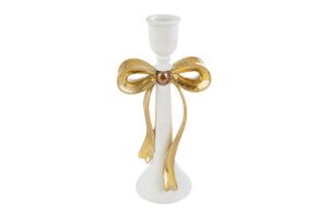 PORTACANDELE FIOCCO BIANCO/ORO RESINA 12,5x9xh.26CM