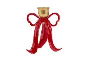 PORTACANDELE FIOCCO ROSSO RESINA9,5x7,5xh.20CM