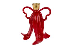 PORTACANDELE FIOCCO ROSSO RESINA12,5x9xh.26CM